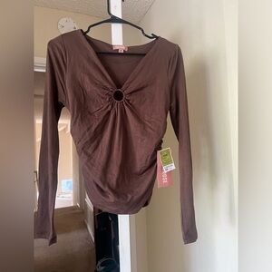 Fadedrose-Brown Long-Sleeve Twist Front Top